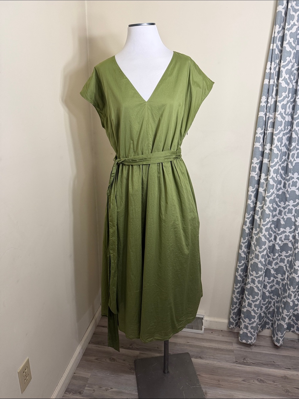 BODEN OLIVE TIE WAIST MIDI LINED DRESS US SZ 14